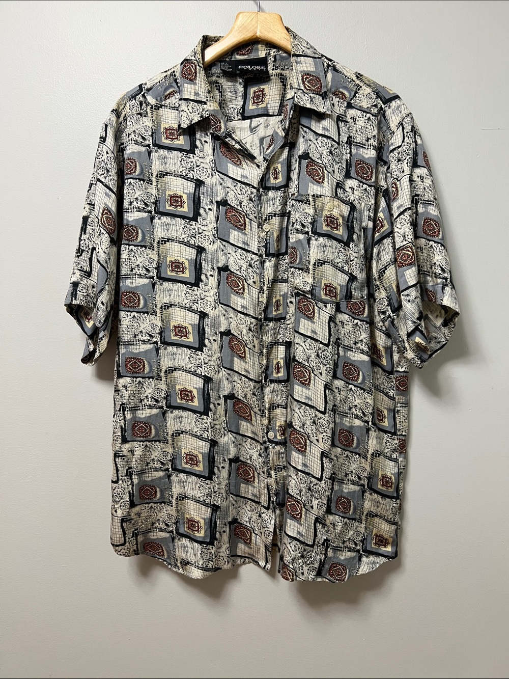 vintage Colore Italia‎ short-sleeve button-up men’s shirt Silk and cotton Size L